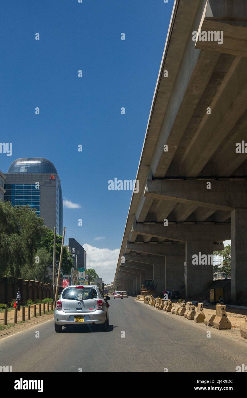 Part of the JKIA-Westlands highway under construction, a toll road aimed at alleviating congestion in Nairobi, Kenya Stock Photo