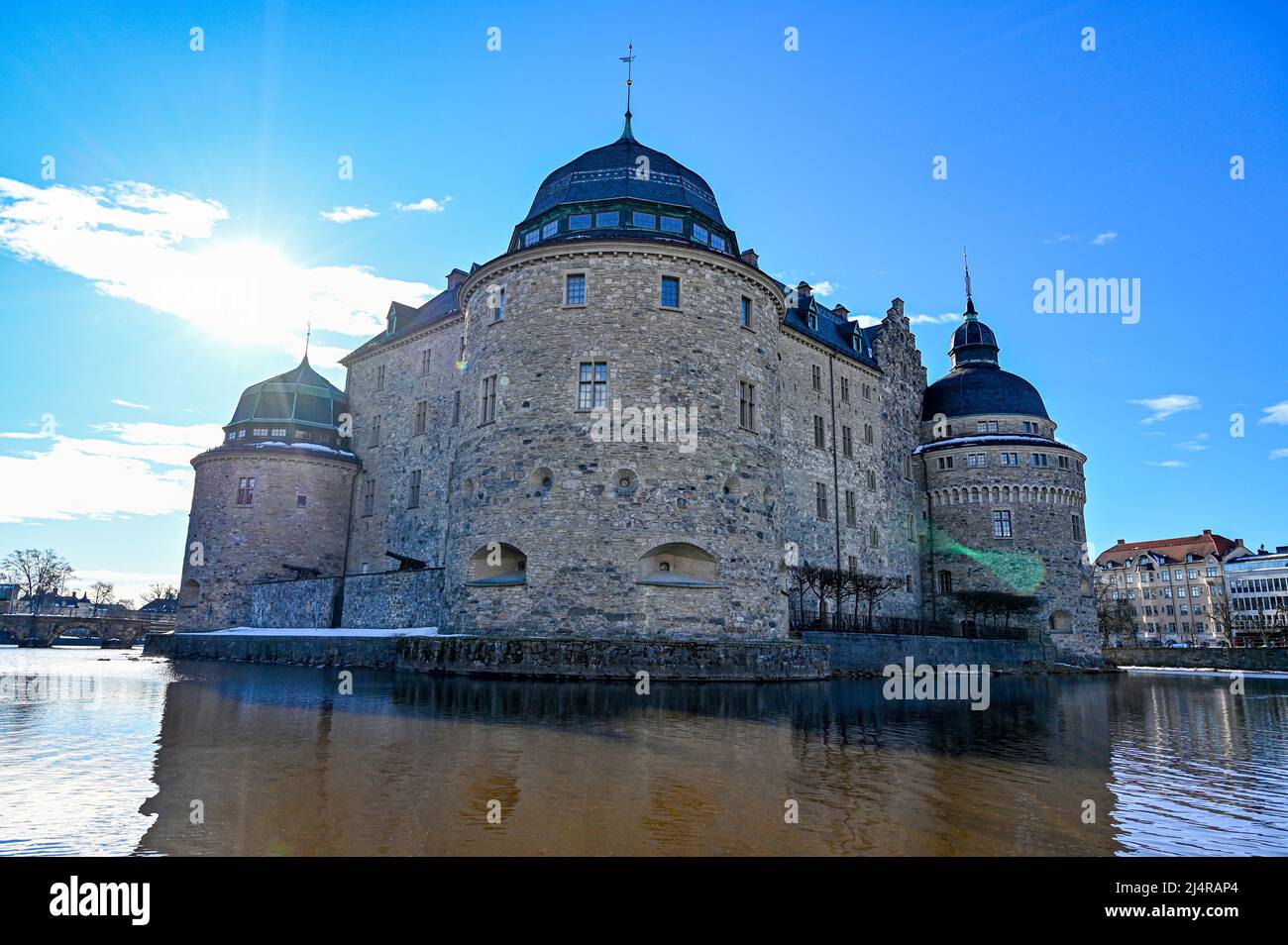 Old stone castle in Orebro Sweden called Orebro Castle april 11 2022 Stock Photo