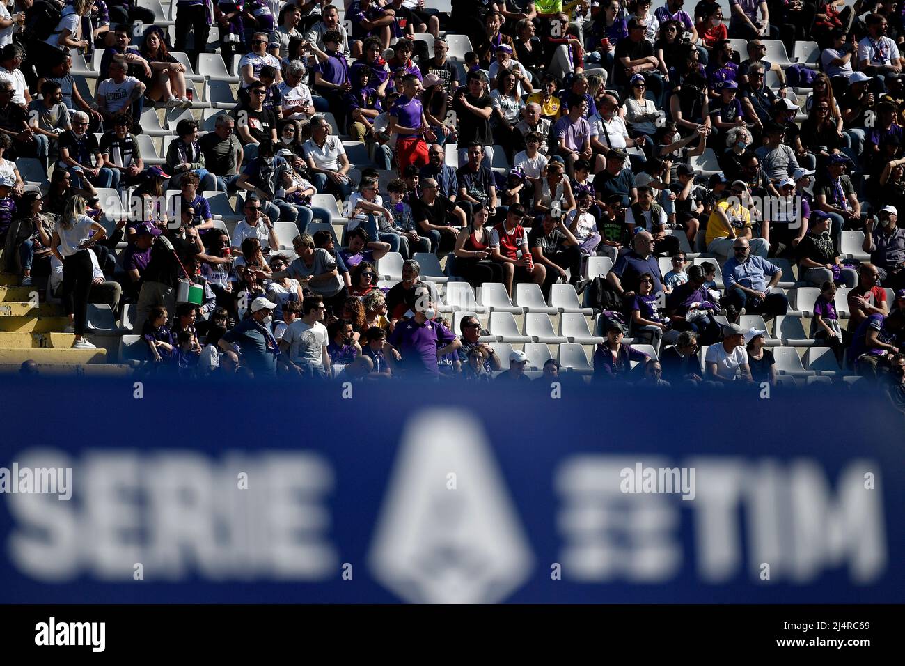 Crowd in the stands during the Serie A 2021/2022 football match between ACF Fiorentina and Venezia FC at Artemio Franchi stadium in Florence (Italy), Stock Photo