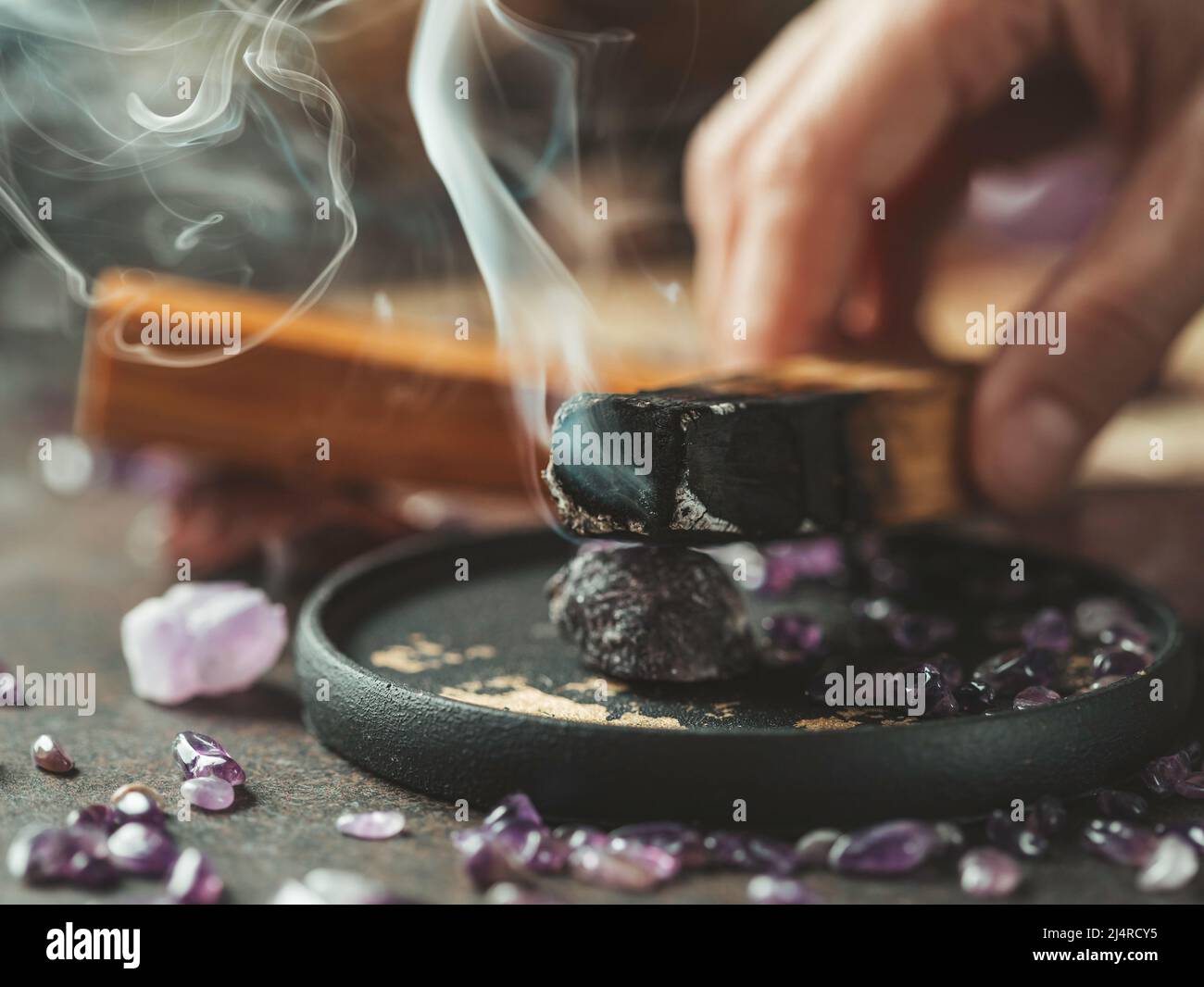 Palo Santo, holy sacred tree stick, burning with aroma smoke. Healthy ...