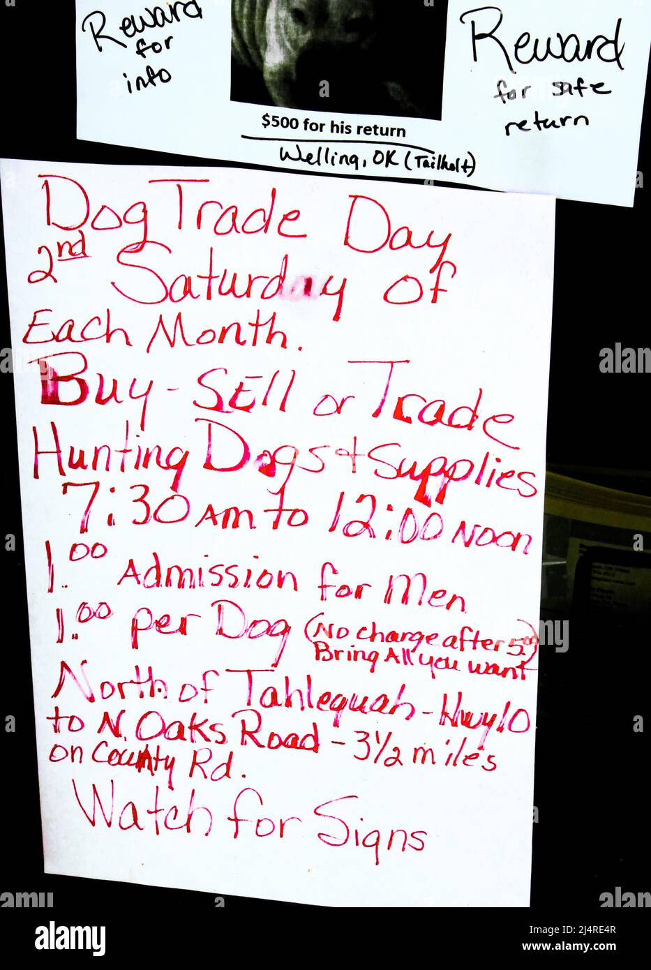 circa May 2012 Cherokee County Oklahoma USA - Sign for Dog Trade Day for hunters Stock Photo