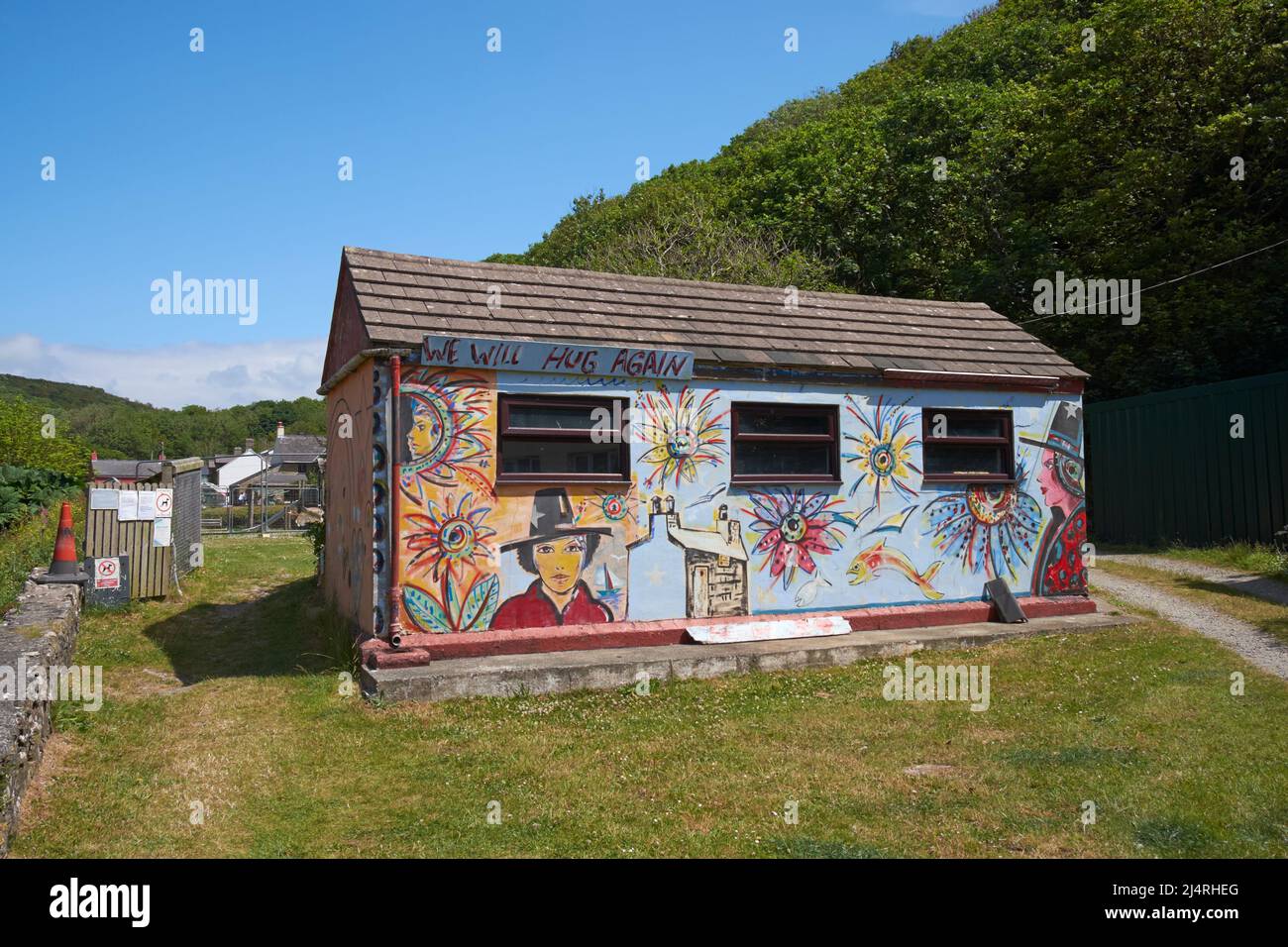 A mural painted on an outbuilding during the Covid pandemic. Solva, Pembrokeshire, Wales, UK. Stock Photo
