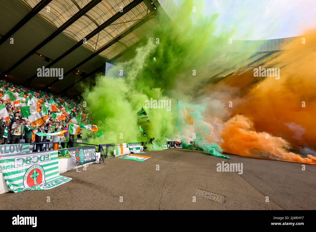 Celtic fans set off flares ahead of the Scottish Cup semi final match