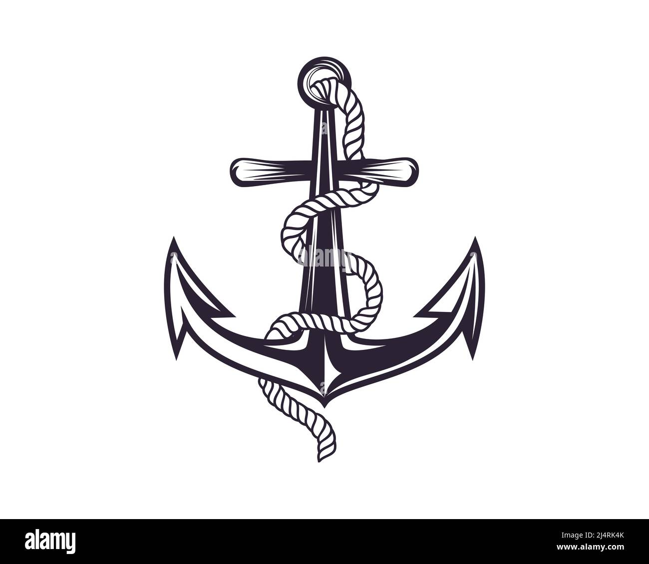 Anchor with Rope Illustration with Silhouette Style Vector Stock
