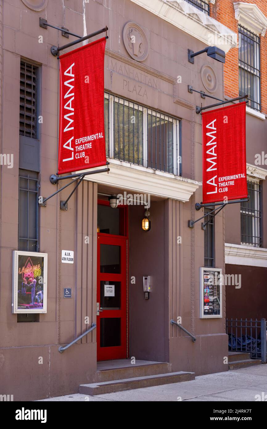 La MaMa, Off-Off-Broadway theater founded 1961 by Ellen Stewart, African-American director, producer, fashion designer. New York, NY, USA. Stock Photo