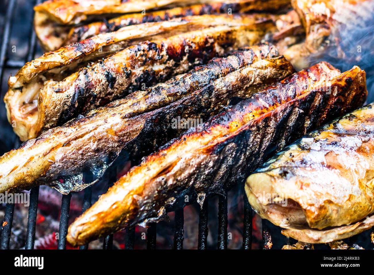 Grilled fish on charcoal grill. Fresh fish barbecue Stock Photo Alamy