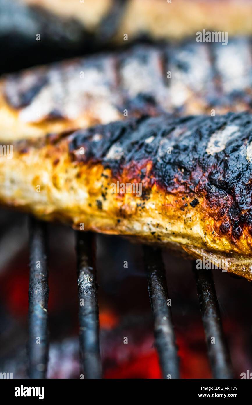 Grilled fish on charcoal grill. Fresh fish barbecue Stock Photo Alamy