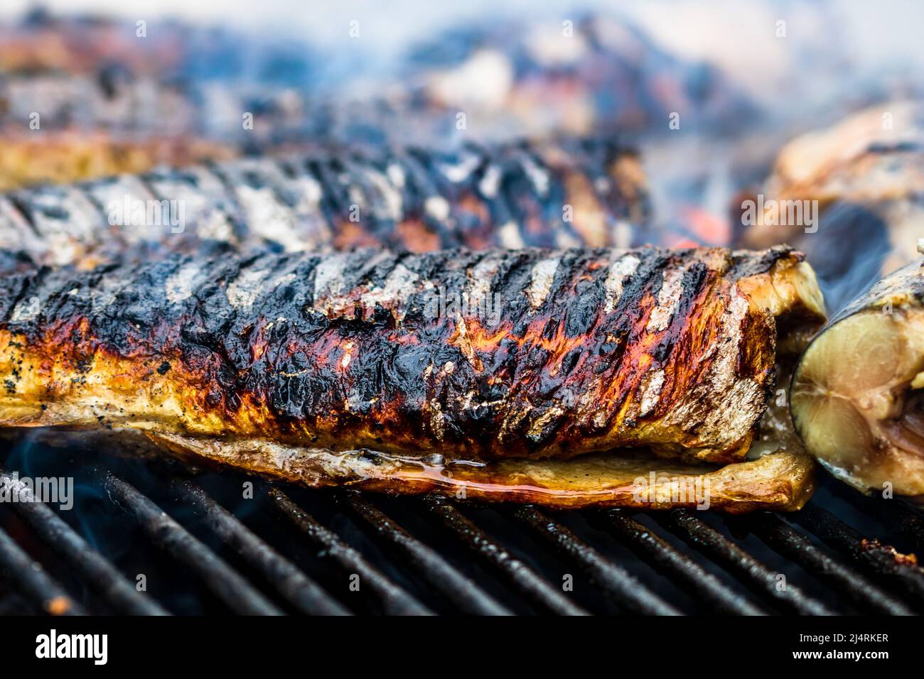 Grilled fish on charcoal grill. Fresh fish barbecue Stock Photo Alamy