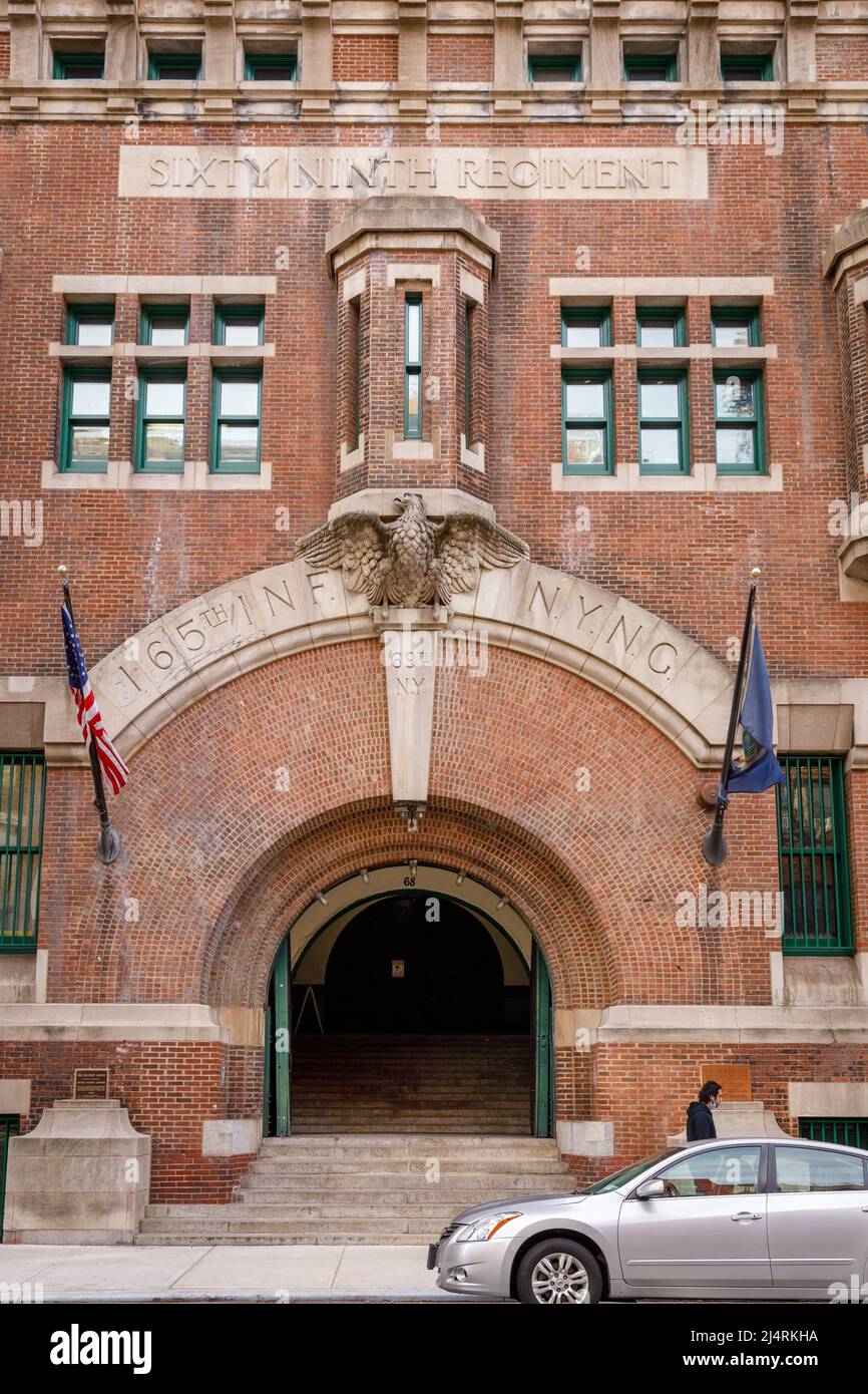 69th Regiment Armory, Rose Hill section of Manhattan, was site of the Armory Show of 1913, first modern art seen in USA, New York, NY. Stock Photo