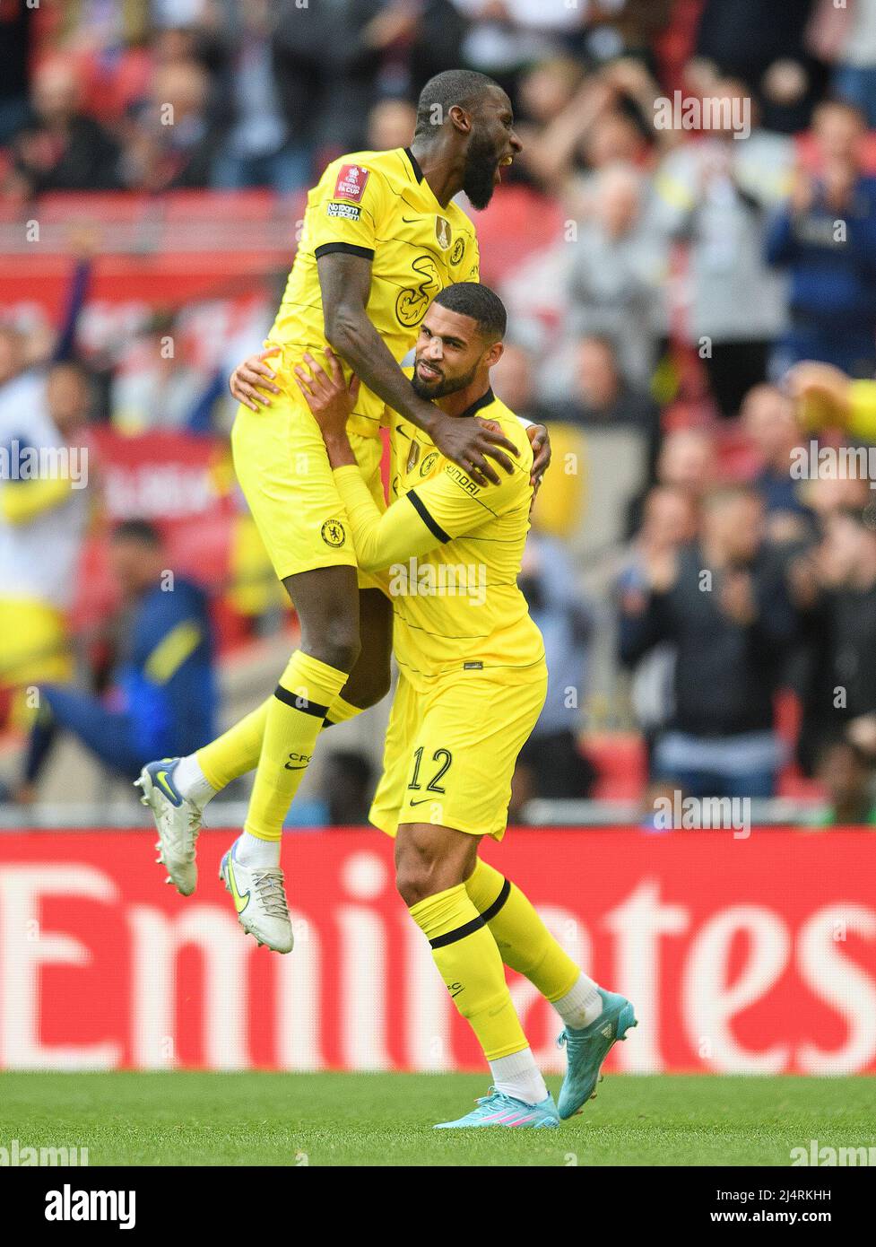 London, UK. 17th Apr, 2022. Ruben Loftus-Cheek celebrates scoring his goal with Antonio Rudiger during the FA Cup Semi-Final against Crystal Palace Picture Credit : Credit: Mark Pain/Alamy Live News Stock Photo