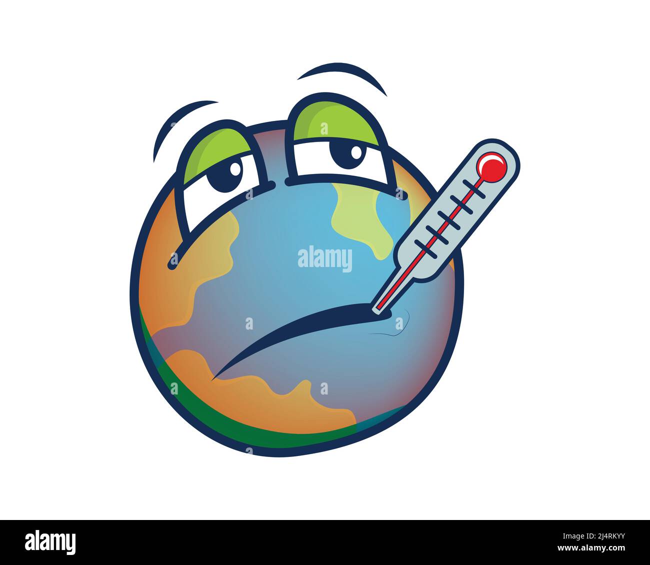 Sick Earth with Thermometer llustration with Cartoon Style Vector Stock Vector