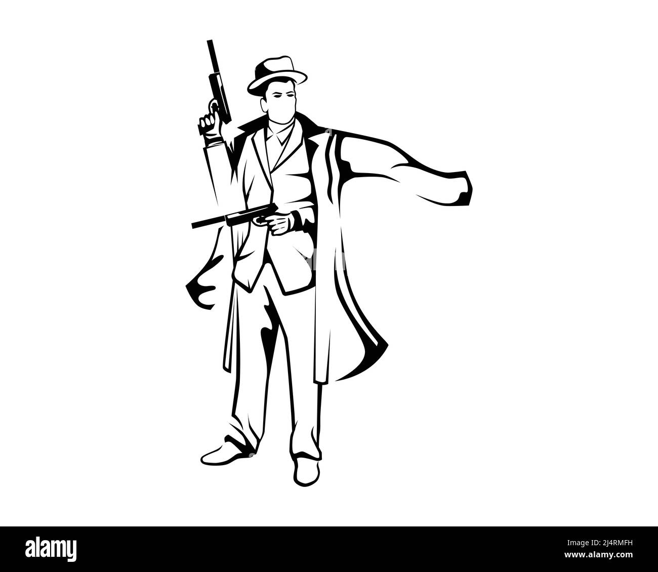 a Mafia Man's Holding Guns Illustration with Silhouette Style Vector Stock Vector