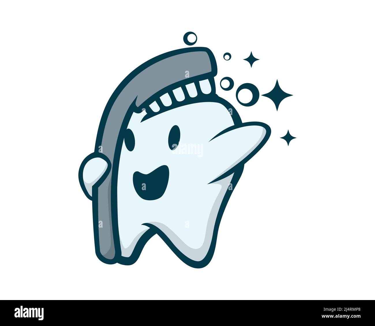Cute Tooth Mascot with Toothbrush Illustration Vector Stock Vector