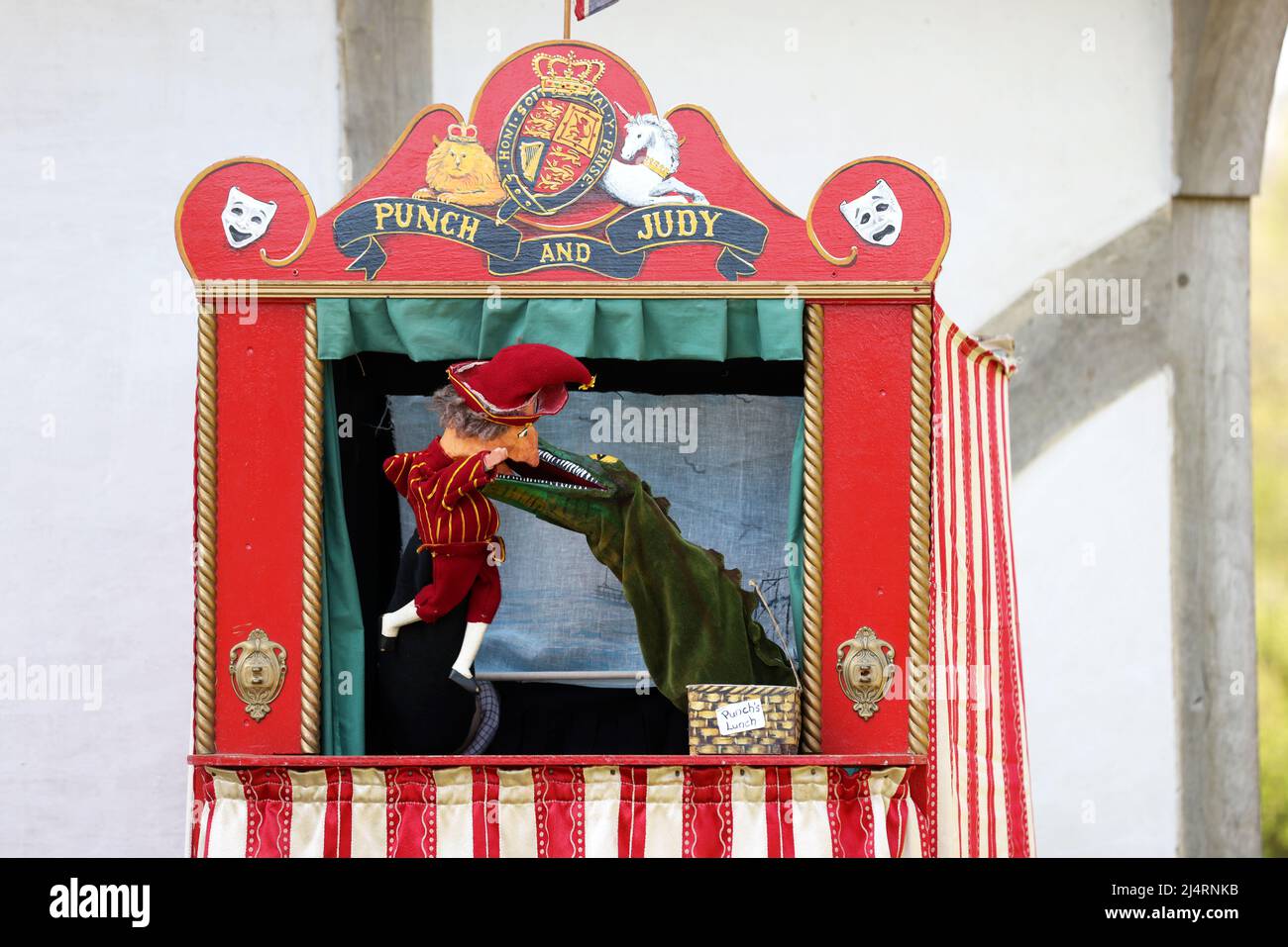 A Punch and Judy Show pictured taking place at the Weald & Downland Museum in Singleton, Chichester, West Sussex, UK. Stock Photo