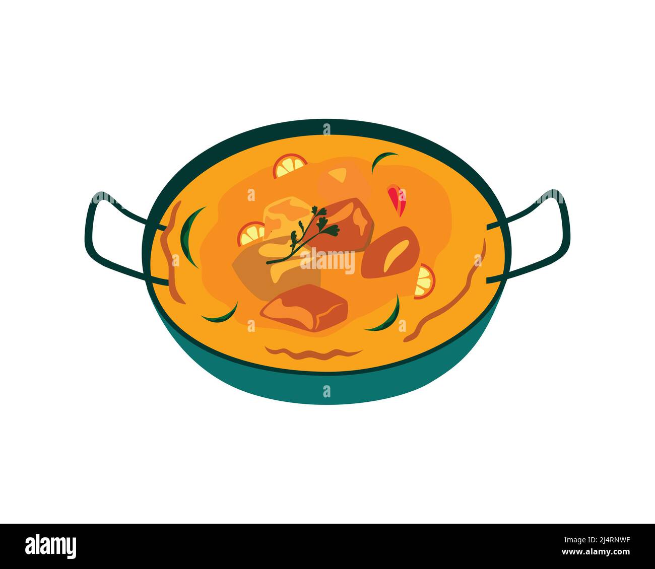 Detailed Curry in the Wok Illustration Vector Stock Vector