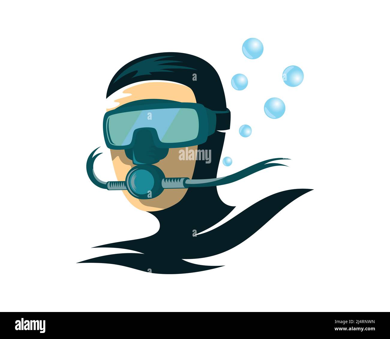 Scuba Diver Man Head Illustration Vector Stock Vector