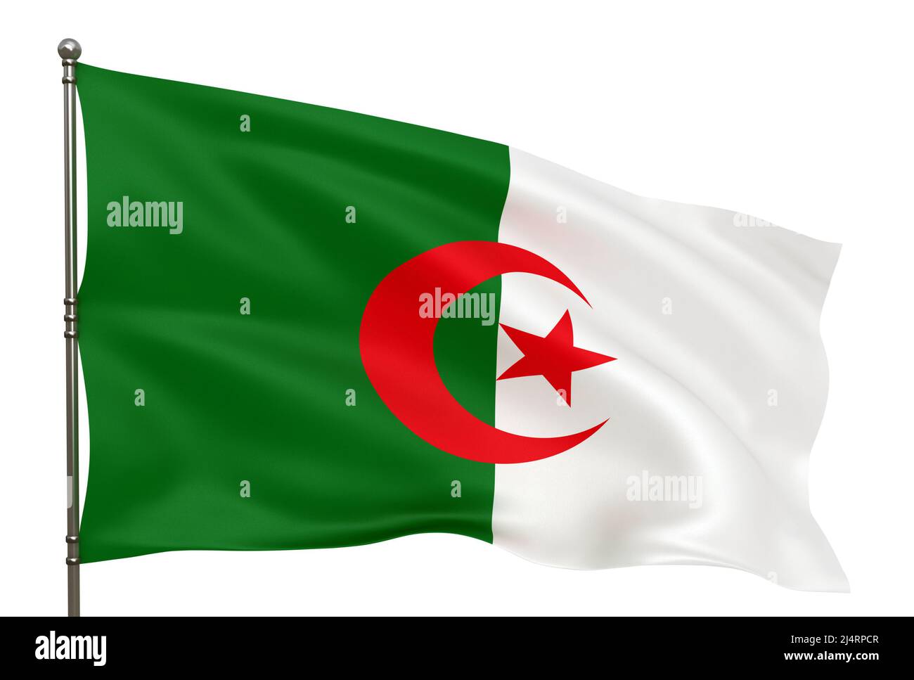 Waving Algerian flag isolated over white background Stock Photo