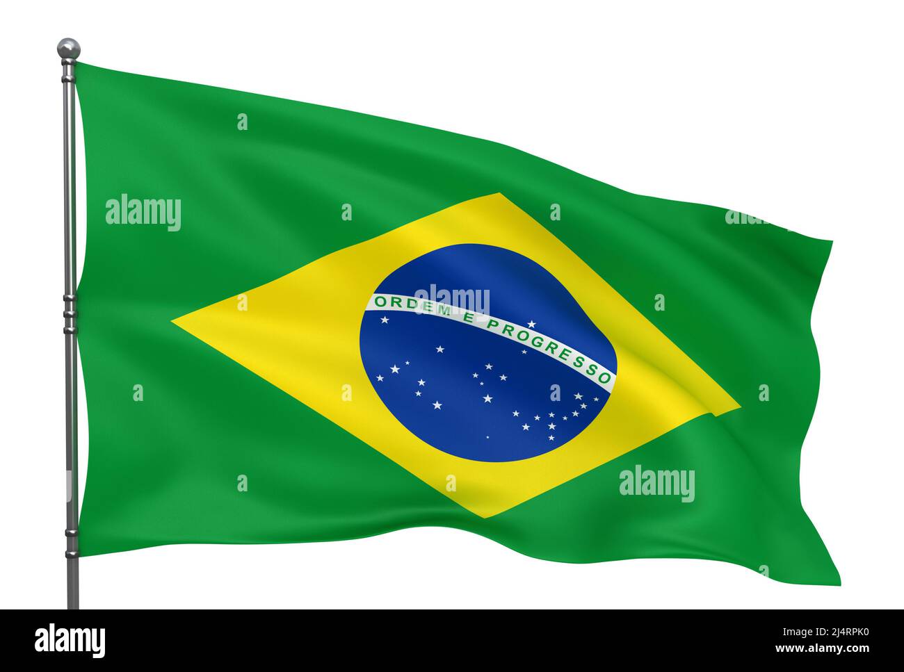 Waving Brasilian flag isolated over white background Stock Photo