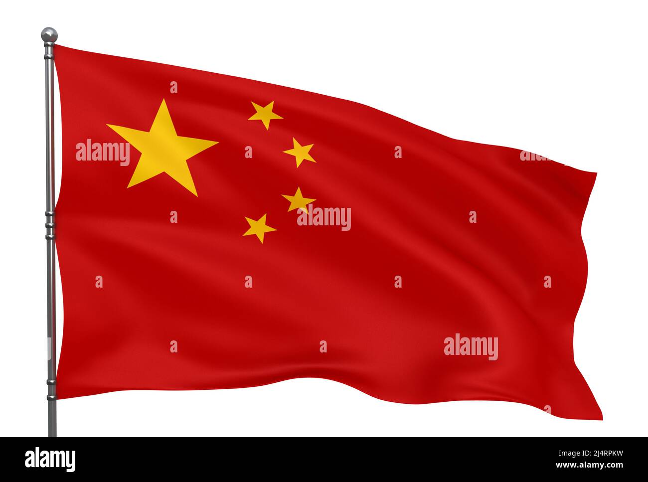 Waving Chinese flag isolated over white background Stock Photo