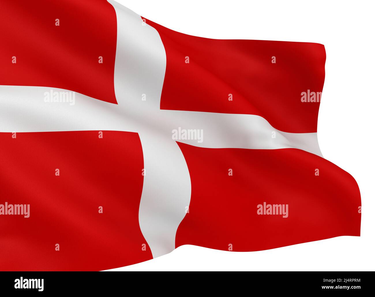 Waving Danish flag isolated over white background Stock Photo