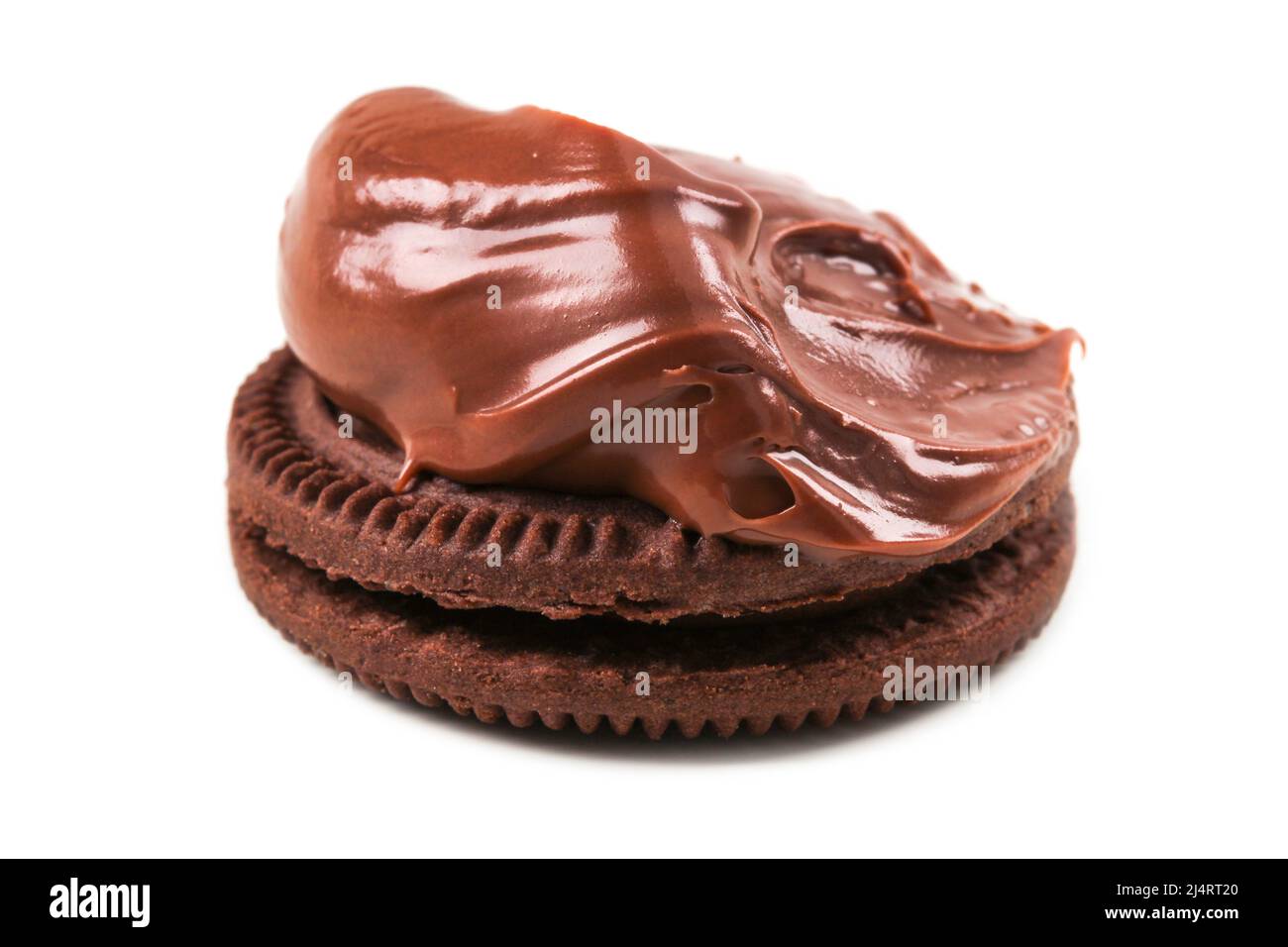 Cookies with chocolate paste close-up isolated on white Stock Photo
