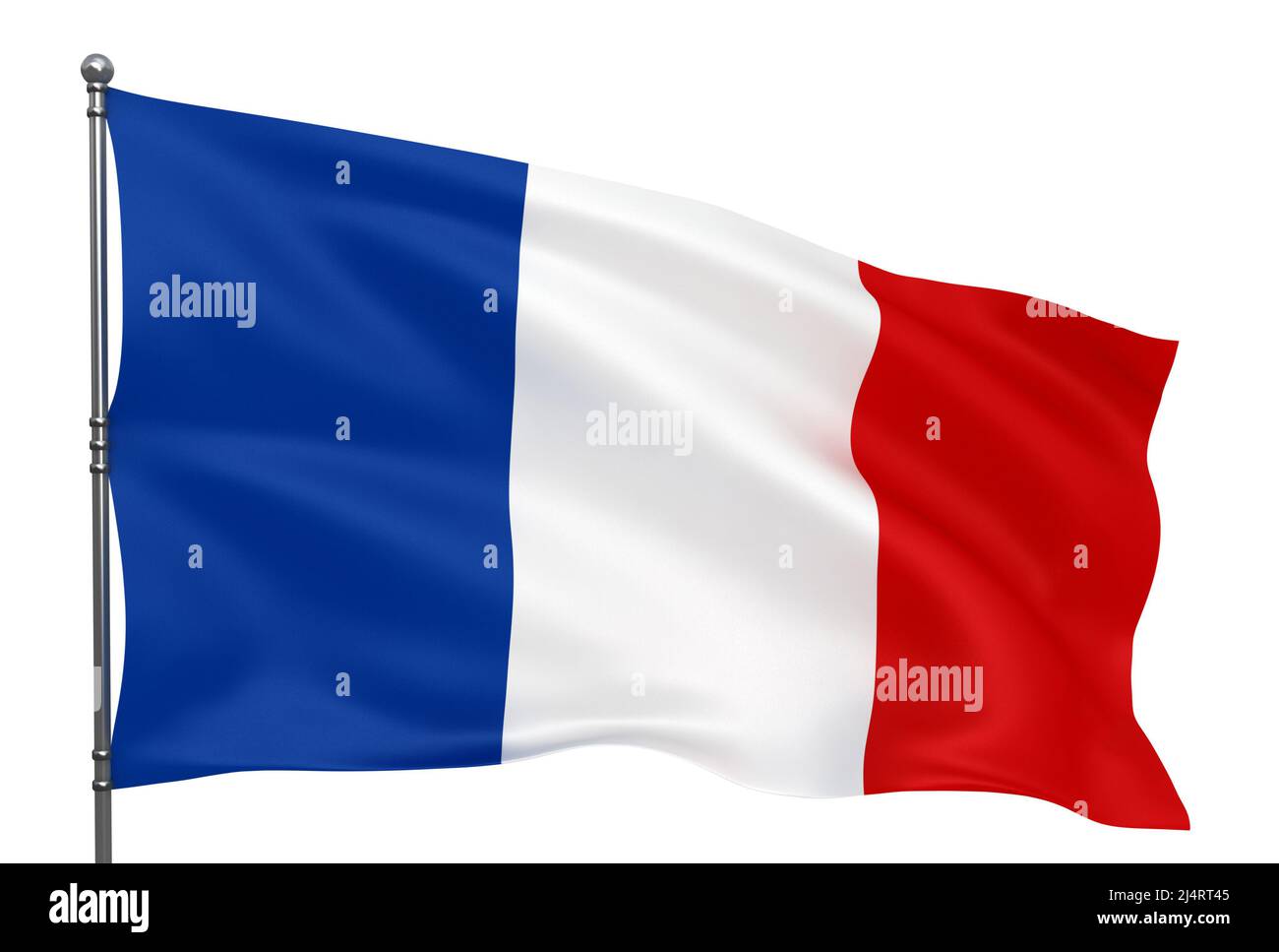 Waving French flag isolated over white background Stock Photo