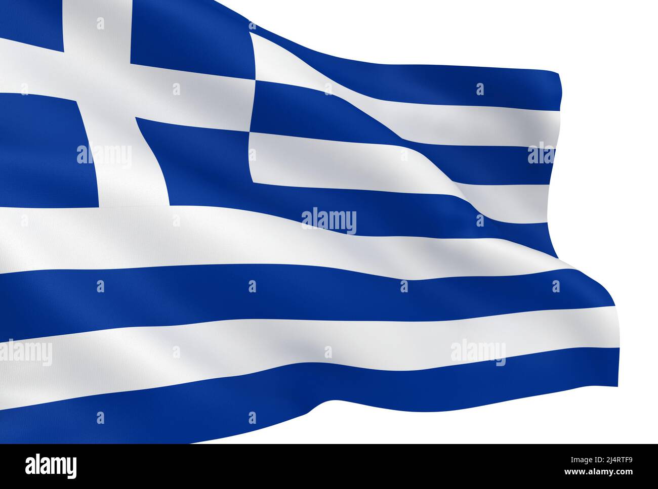 Waving Greek flag isolated over white background Stock Photo