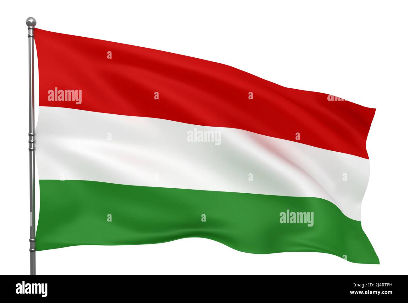 Waving Hungarian flag isolated over white background Stock Photo
