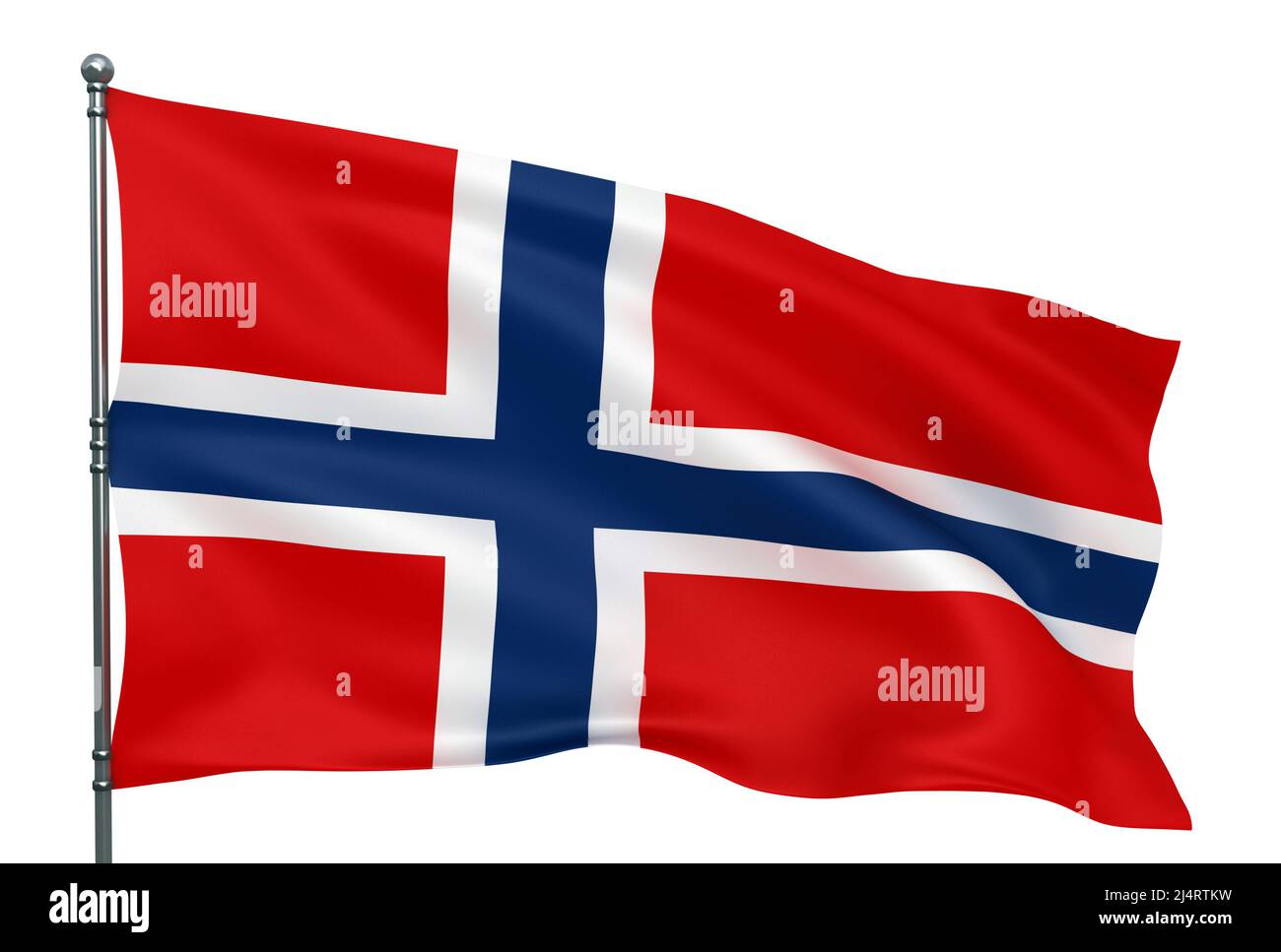 Waving Norwegian flag isolated over white background Stock Photo