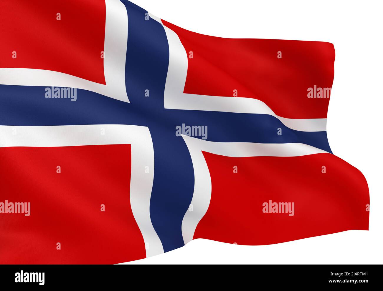 Waving Norwegian flag isolated over white background Stock Photo