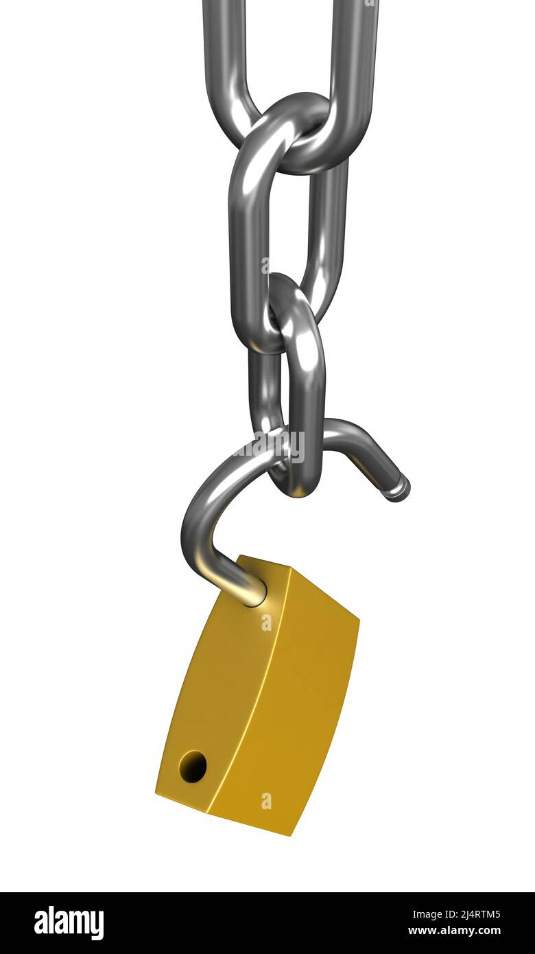 3d rendering of padlock and chain isolated on white background Stock Photo