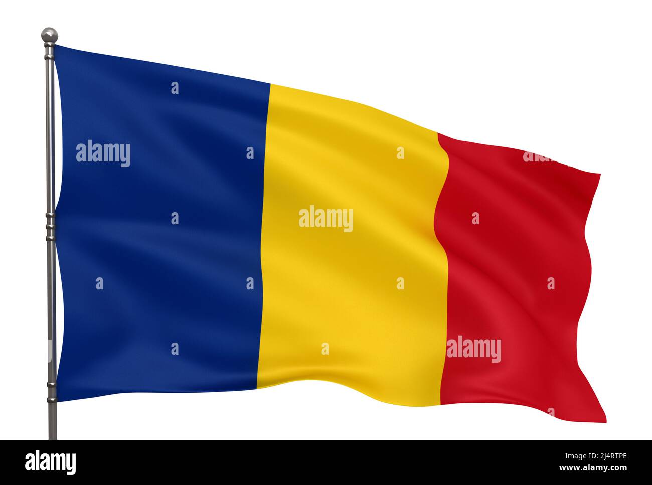 Waving Romanian flag isolated over white background Stock Photo