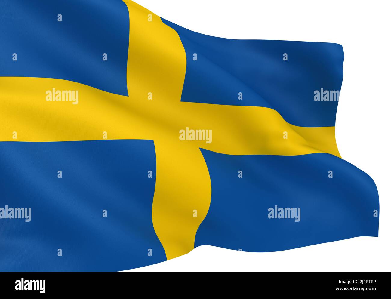 Waving Swedish flag isolated over white background Stock Photo