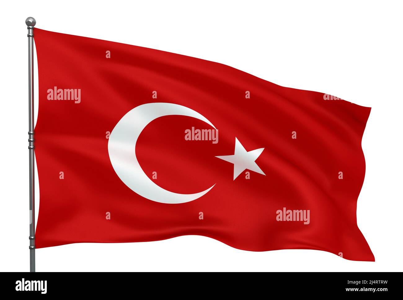 Waving Turkish flag isolated over white background Stock Photo