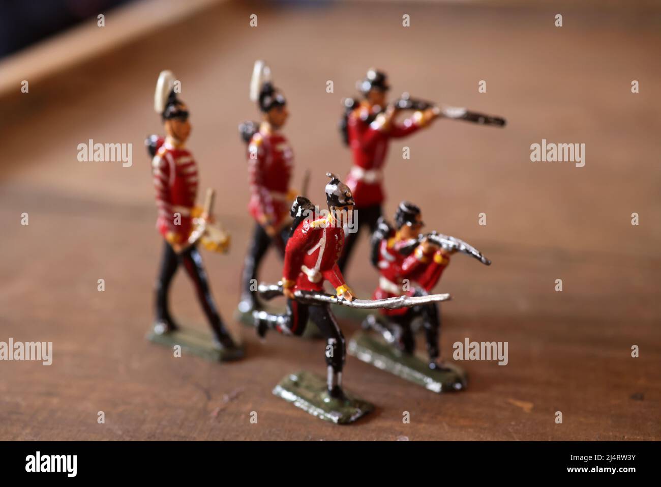 Toy Red Coat Solider's pictured on a table in London, UK. Stock Photo