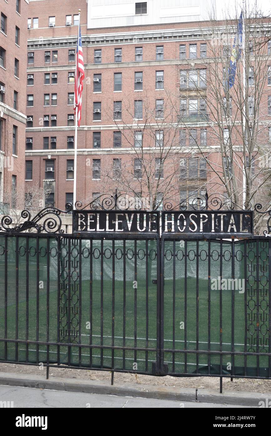 Bellevue Hospital front gate on First Avenue, New York, NY, USA Stock Photo