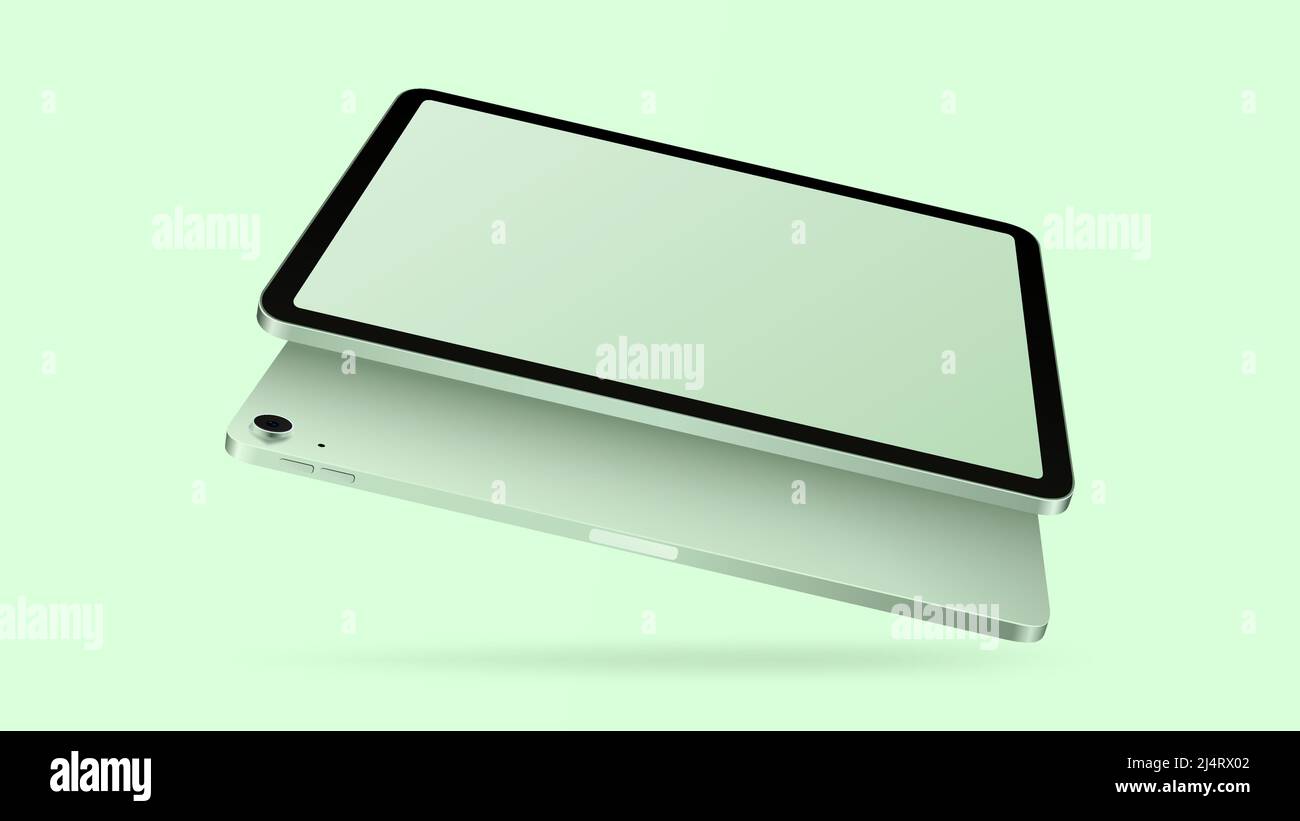 Green Tablet Mockup. Front and Back View. Vector illustration Stock Vector