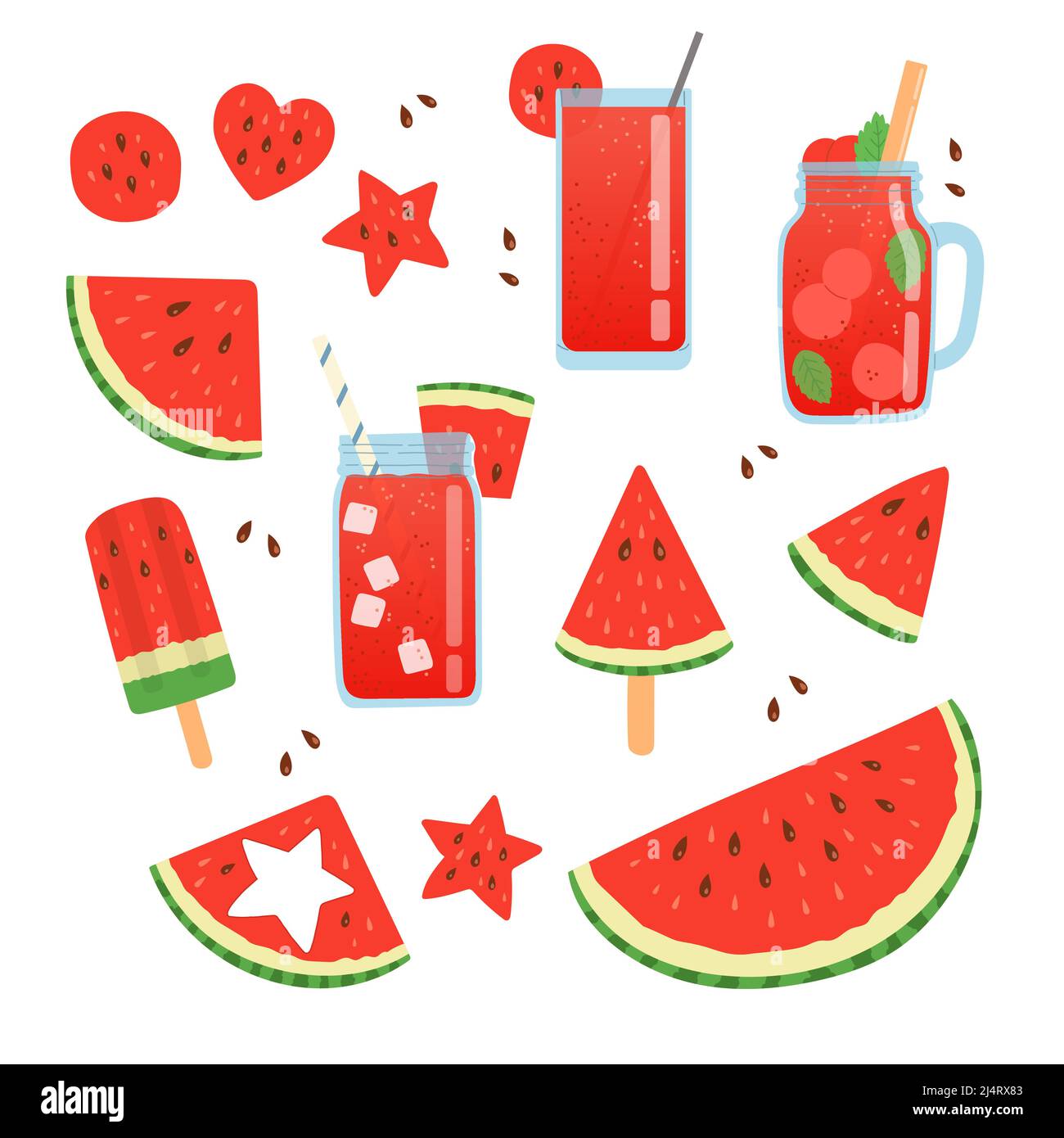 Watermelon summer set and flat design vector Stock Vector Image & Art ...