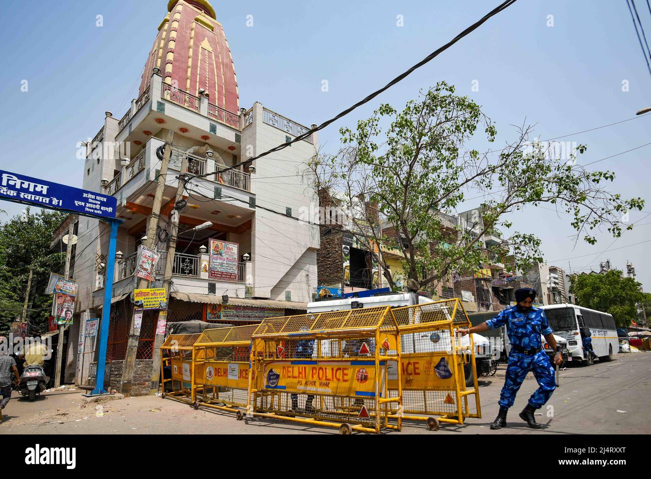 New Delhi India April 17 Security Forces Place Barricades At The Site Of Communal Violence 