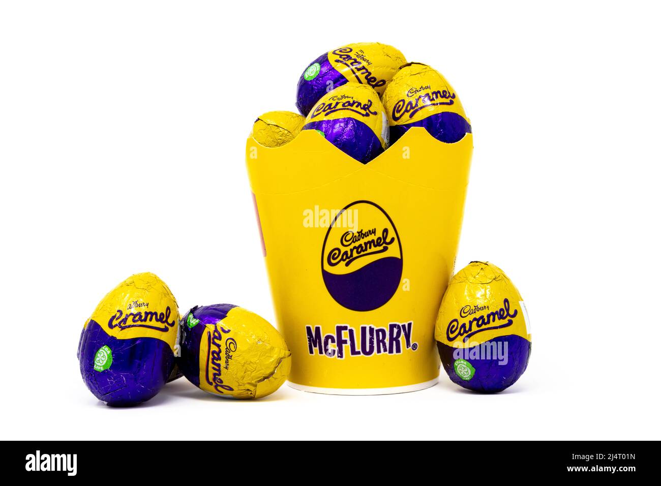 McDonalds Cadbury Caramel Egg McFlurry cup filled with Cadbury Caramel  Eggs Stock Photo