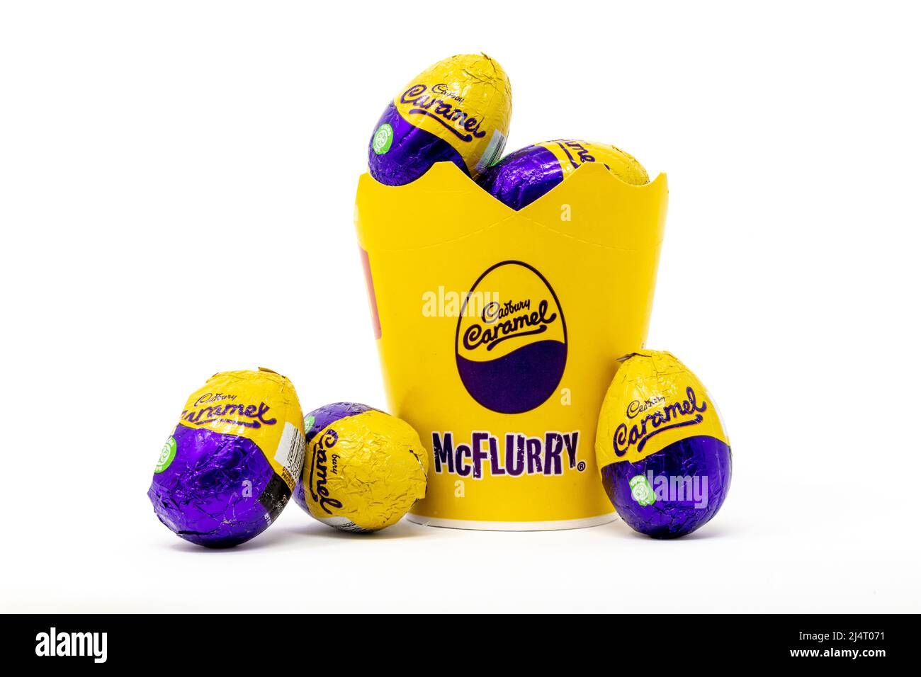 McDonalds Cadbury Caramel Egg McFlurry cup filled with Cadbury Caramel  Eggs Stock Photo