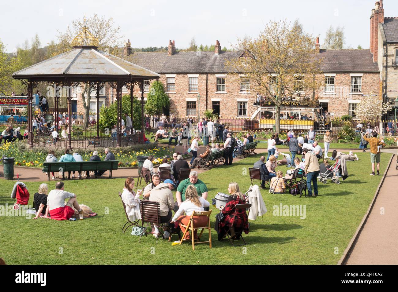 Crowds enjoying the sunshine on Easter Sunday 2022 at Beamish Museum, north east England, UK Stock Photo