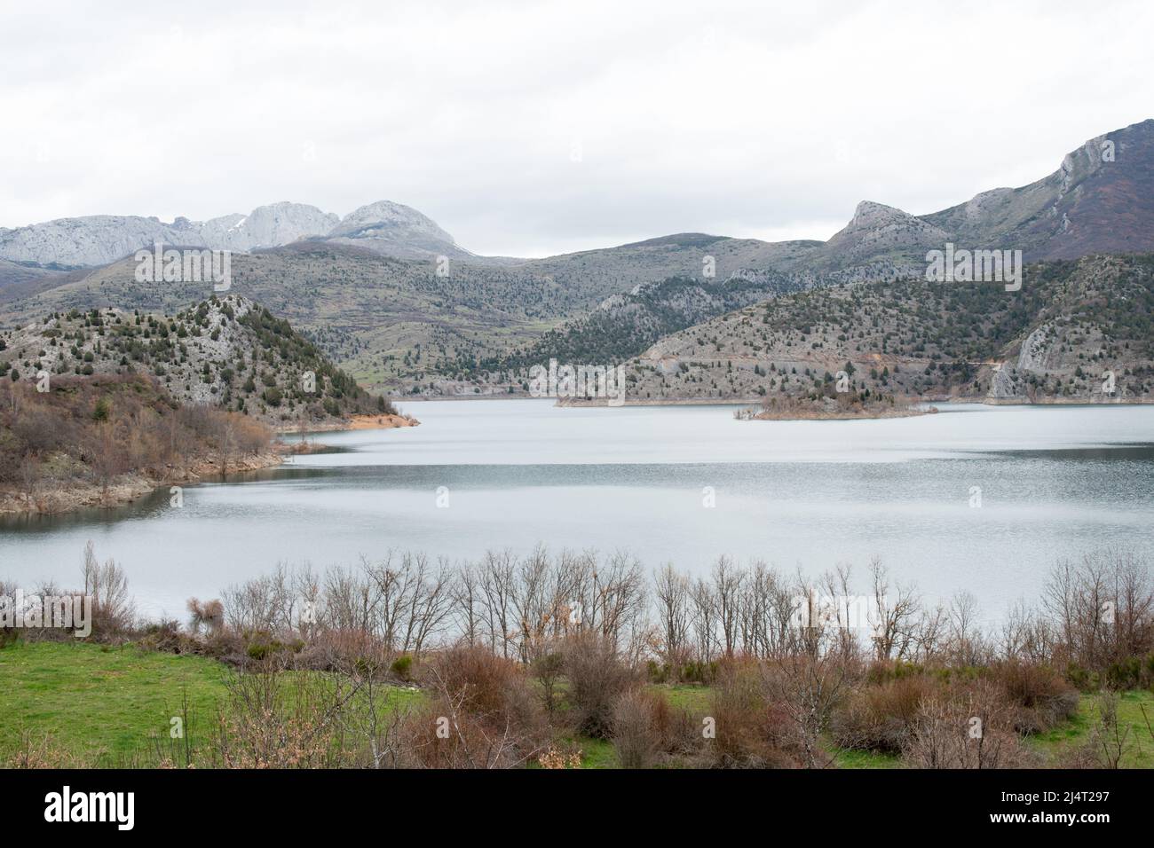 Beautiful view of Reservoir of Caldas de Luna. Natural park of Babia and Luna, between Leon and Asturias. Spain. Europe Stock Photo