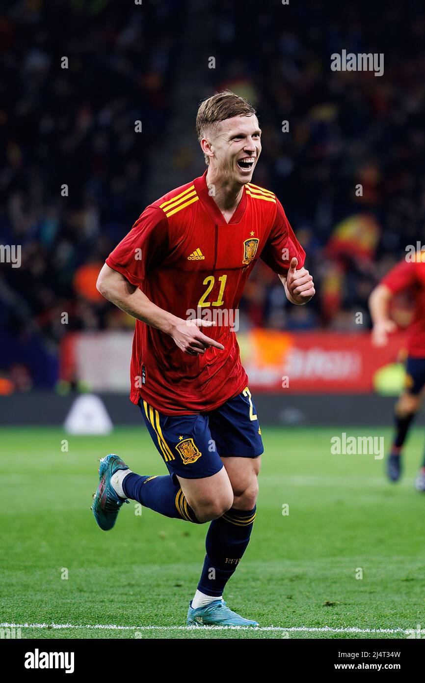 BARCELONA MAR 26 Dani Olmo celebrates after scoring a goal during