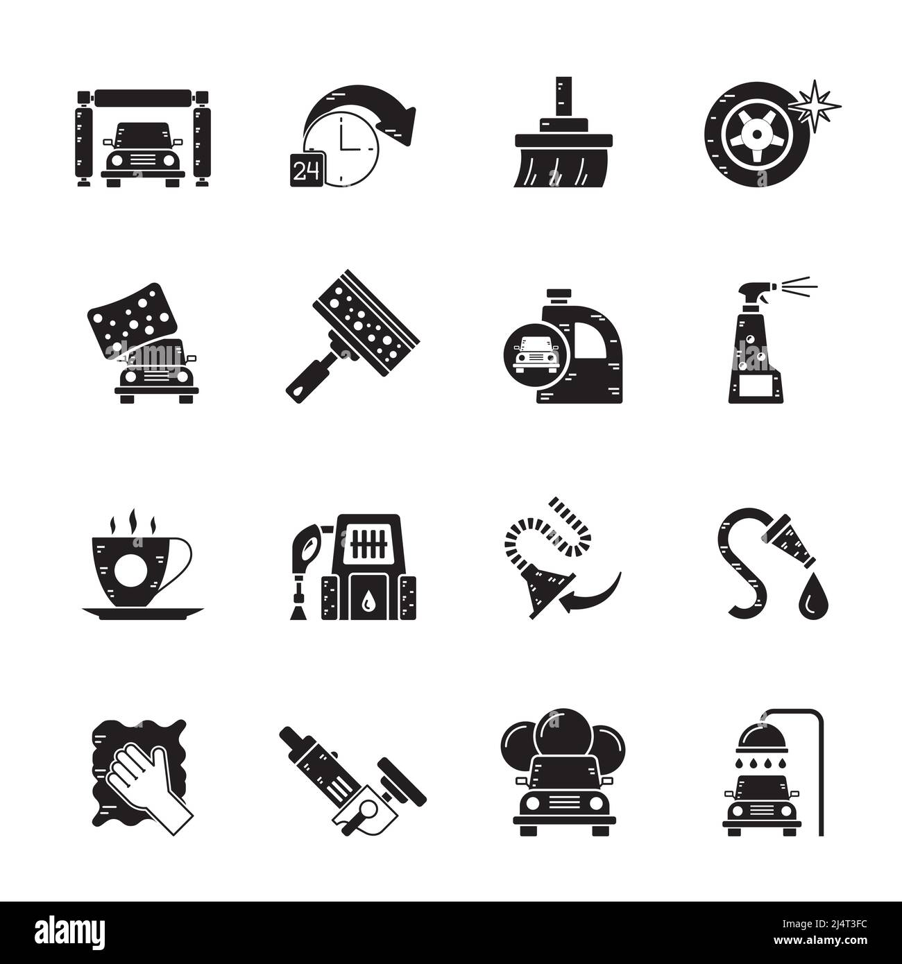Silhouette car wash objects and icons - vector icon set Stock Vector ...