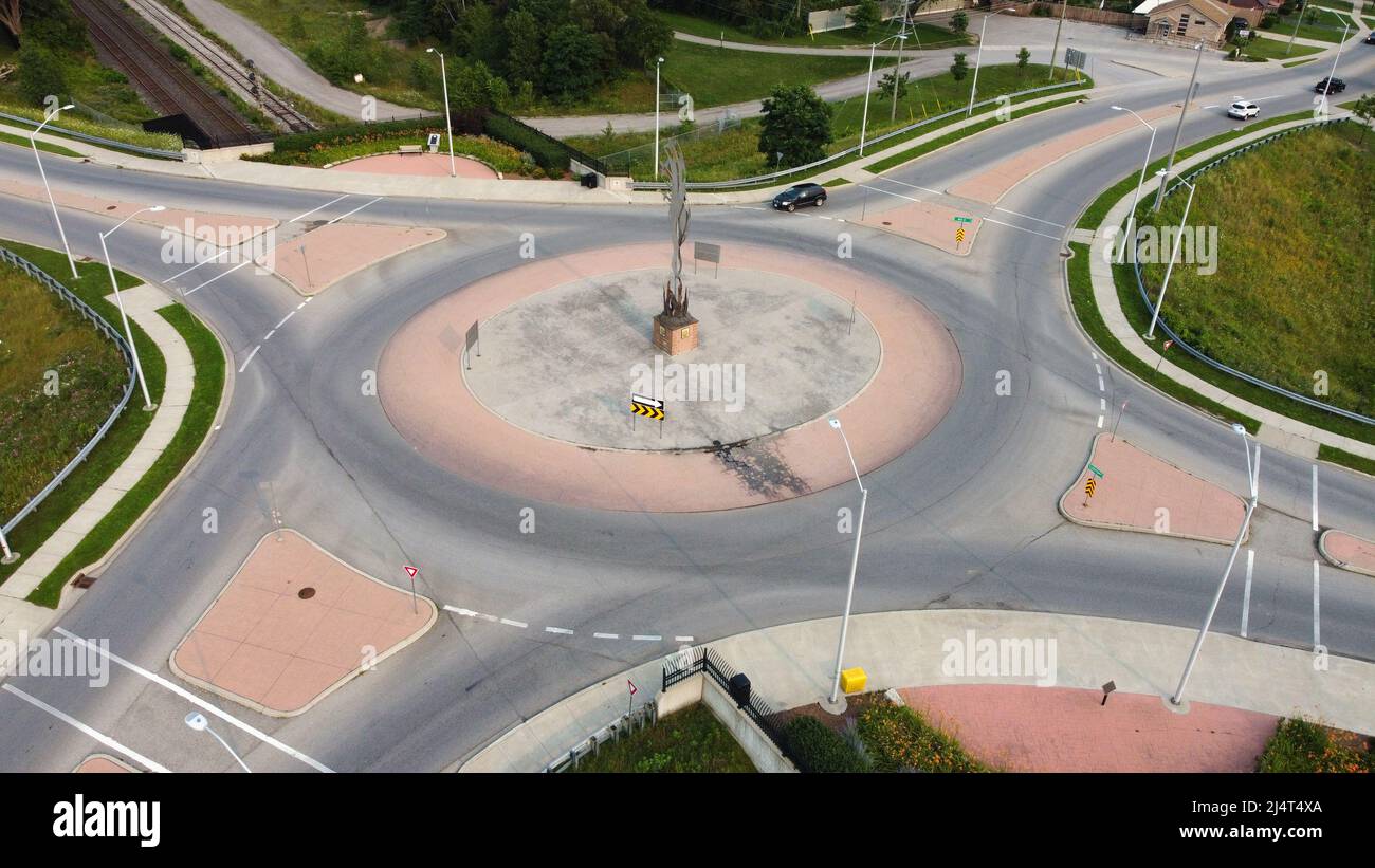London Ontario Canada, July 2021. Elevated roundabout soltion to busy