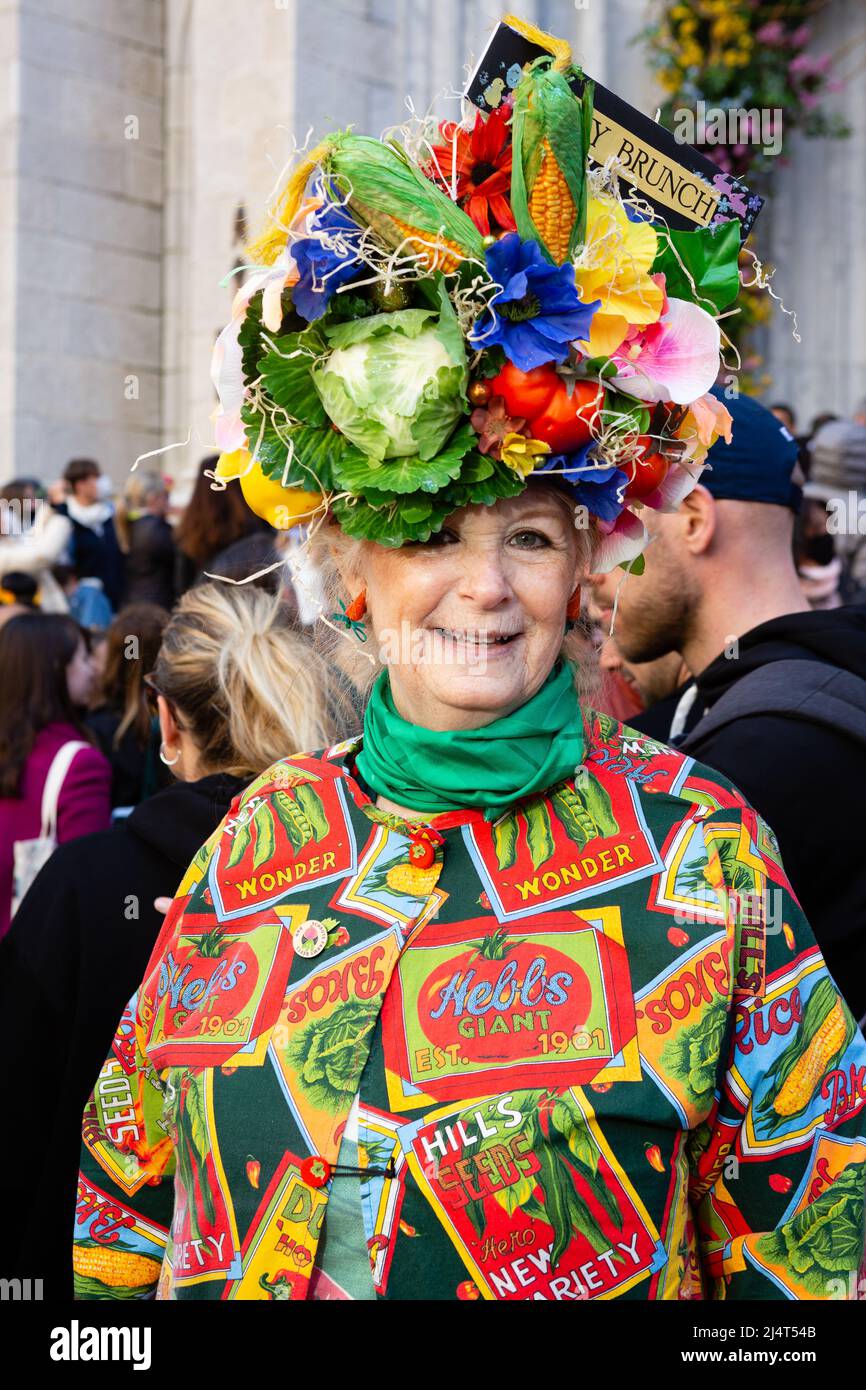 New York, NY, USA. 17th Apr, 2022. New York's Easter Bonnet Parade and  Festival brought a variety of hats, bonnets, and creative Easter finery to  Fifth Avenue in front of St. Patrick's