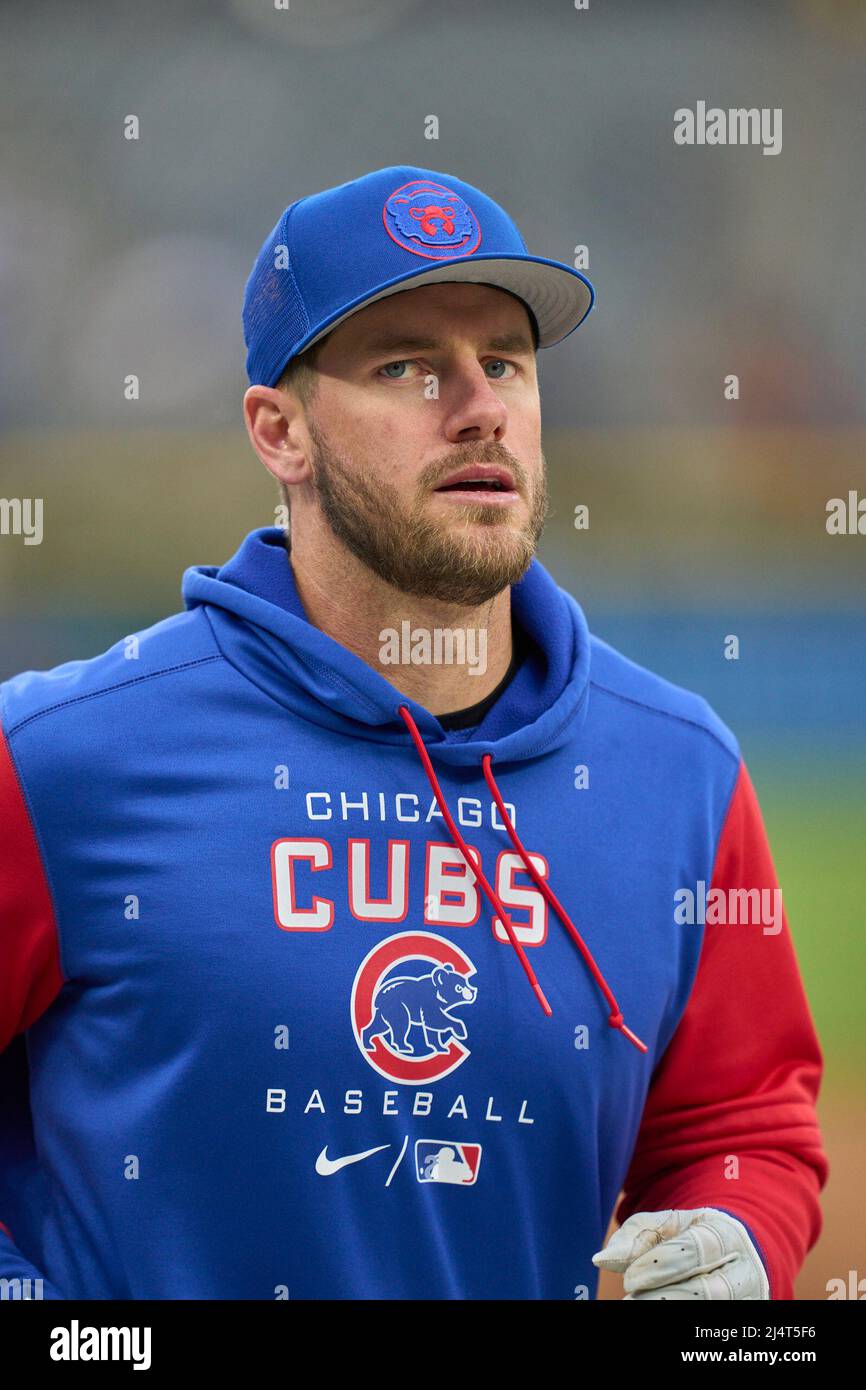 April 16 2022: Chicago third baseman Patrick .Wisdom (16) during pregame  with Chicago Cubs and Colorado Rockies held at Coors Field in Denver Co.  David Seelig/Cal Sport Medi(Credit Image Stock Photo - Alamy
