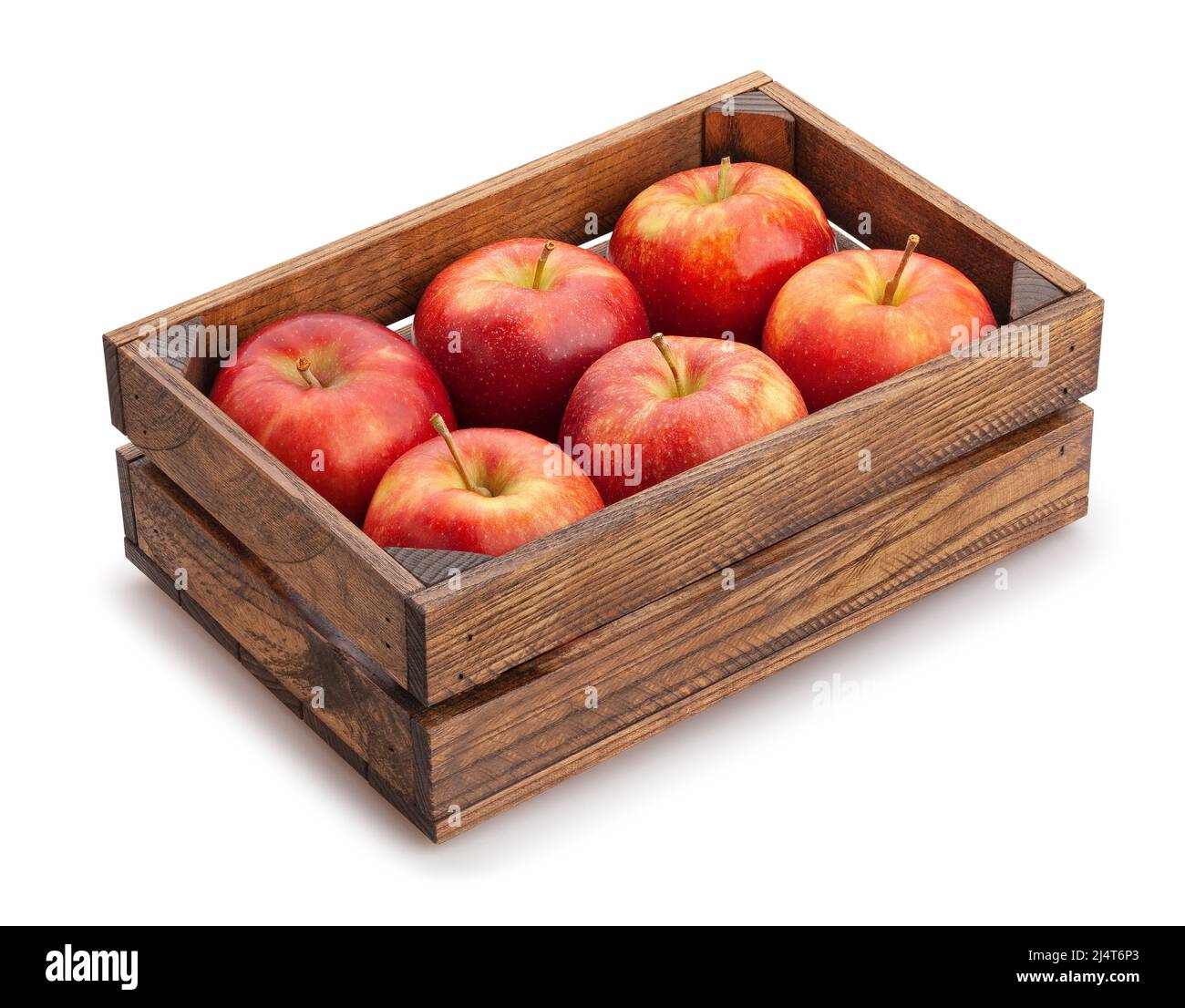 red apples in wooden box path isolated on white Stock Photo - Alamy