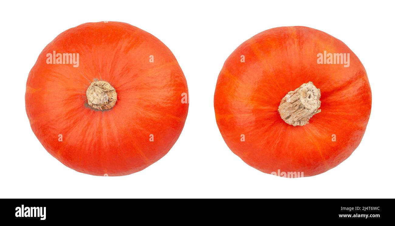 red kuri squash path isolated on white top view Stock Photo - Alamy